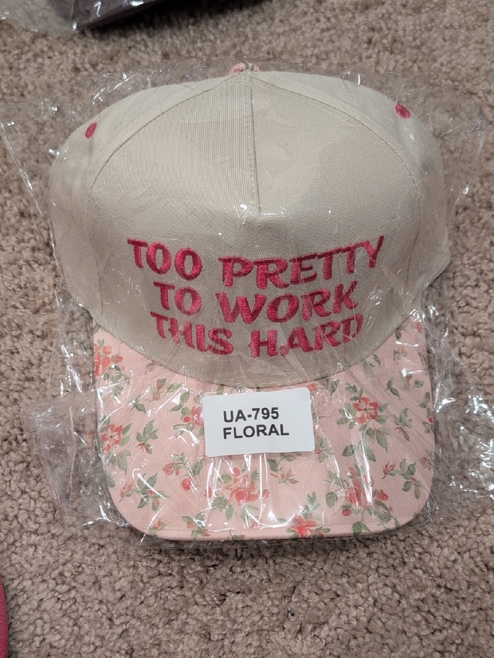 Zenana Outfitters Cream Baseball Cap with Pink Floral Brim